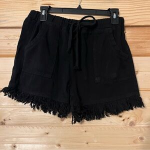 High Waist Black Fringe Shorts
